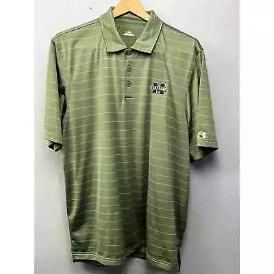 Mississippi State Bulldogs Shirt Mens XL Green Polo Striped Under Armour MSU • $18.99