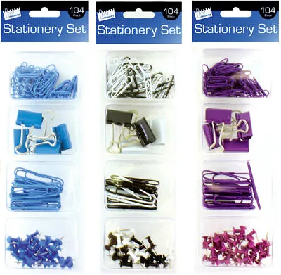 £2.89 • Buy 104 Piece Stationery Set With Paperclips Push Pins And Bulldog Clips