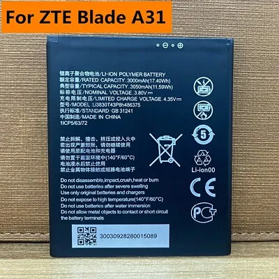 New Li3830T43P8h486375 3050mAh Battery For ZTE Blade A31 Mobile Phone • $17.28