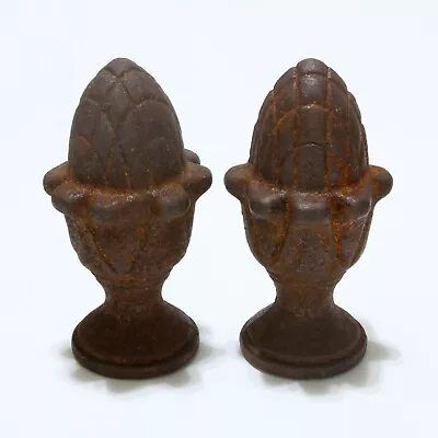 Pair Cast Iron Fence Toppers Finials Pineapples Rusty Architectural Salvage 4  • $38