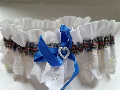 White Wedding Garter - Shantung And Lace And Tartan  • £5.99