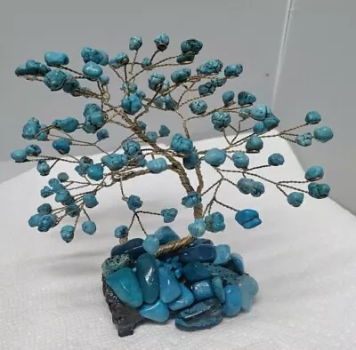 Vintage Turquoise Gemstone Bonsai Tree Mid Century Sculpture Wire Lava Rock • $69.99