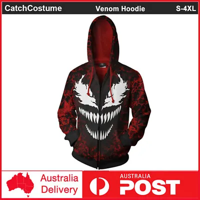 Venom Hoodie 3D Print Superhero Cosplay Jacket Zipper Sweatshirt Hooded Coat • £25.05