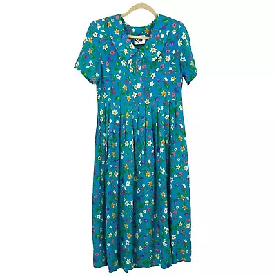 Vintage 90's 80's EjM Women's Dress Sz S Floral Rayon Midi Button S/S Peter Pan • $15