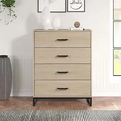 $145.37 • Buy Industrial 4 Drawer Dresser, Bedroom, Beige Oak