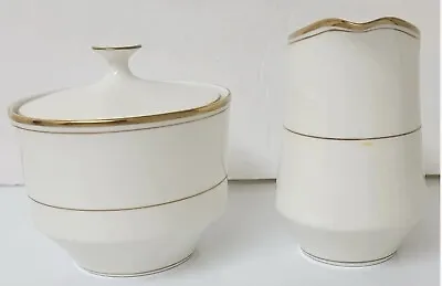 Mikasa Wheaton Sugar & Creamer Set Narumi Bone China White W  Gold Trim  • $21