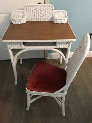 $395 • Buy Antique Wicker Desk And Chair Circa 1920