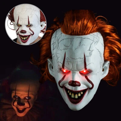 Pennywise Scary Clown Latex Mask Joker Scary Creepy Halloween Costume Props Face • £10.89