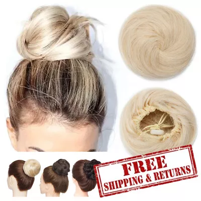 Clip In 100% Human Hair Messy Bun Real Remy Hair Extensions Updo Scrunchie Piece • £12.96