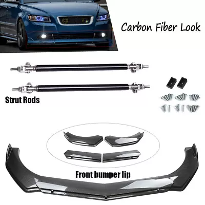 Carbon Fiber Look Front Bumper Lip Splitter Spoiler Strut Rods For Volvo C30 • $85.49