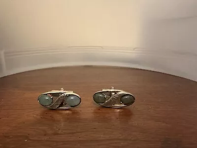 Vintage Sterling Silver Swank Cufflinks Inset Opals • $17