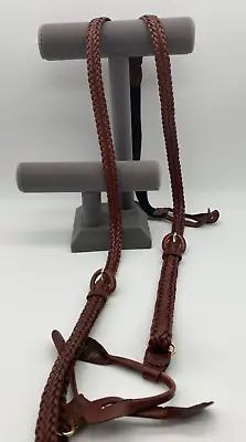 Leather Suspenders Herringbone Braided Woven Brown Button Adjustable Y Back • $23.99