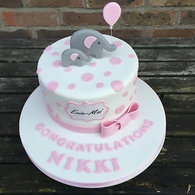 Edible BABY ELEPHANT BALLOON LETTERS PLAQUE BOW Shower Christening Cake Topper • £24.99