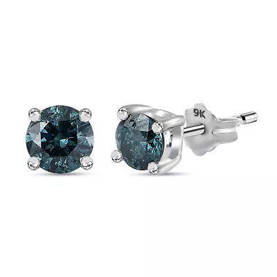 TJC 0.5ct. Blue Diamond Solitaire Stud Earrings In 9ct White Gold Push Back • £242.99