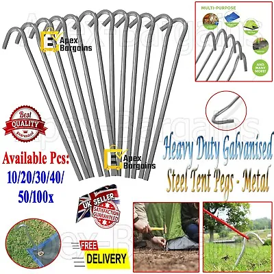 10/100pc Heavy Duty Galvanised Steel Tent Pegs Metal Camping Ground Sheet Anchor • £2.99