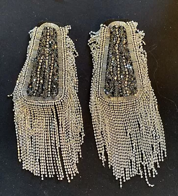 Beautiful Shoulder Epaulets Fixed Pin Tassel Trim Black/silver/ Rhinestone NEW • $18.99