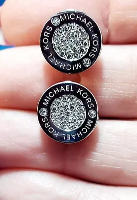 MICHAEL KORS Silvertone Pave Logo Stud Earrings - NEW • $29.99