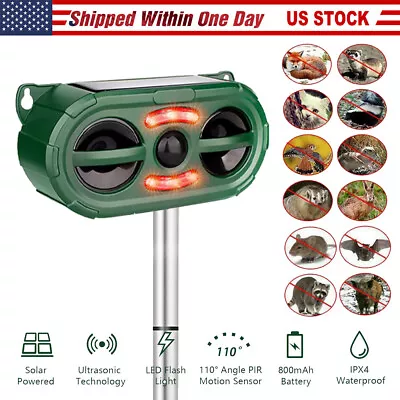 Animal Repeller Ultrasonic Solar Power Outdoor Pest Cat Mice Deer Motion Sensor • $18.83