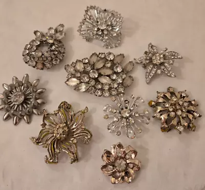 9 Vintage Rhinestone Brooches To Wear Repair Harvest 1 Signed Kramer#4-2D • $8