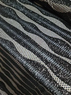 Black And Gold Sequin Stretch Mesh Fabric Sold By The Yard Gown Dress Prom • $26.99