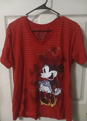 Disney Minnie Mouse Red Striped T-Shirt -Women (XL) • $14.75