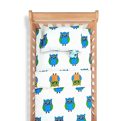 Owl Print Crib Bedding Set Toddler Bedding Set Reversible Cotton Duvet Cover • $85.99