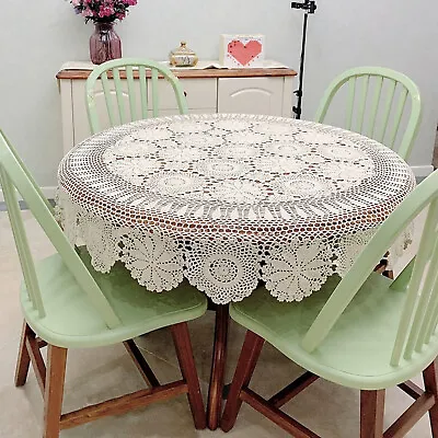 $34.20 • Buy White Round Vintage Crochet Lace Cotton Floral Tablecloth Wedding Party 52inch