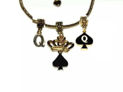 Queen Of Spades Enamel And Add Charms Euro Anklet Ankle Chain Jewellry QOS Gold • £19.95