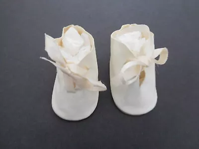 Vintage Old Store Stock Oilcloth  Tie Shoes Off White For Medium Size Baby Doll • $18.99