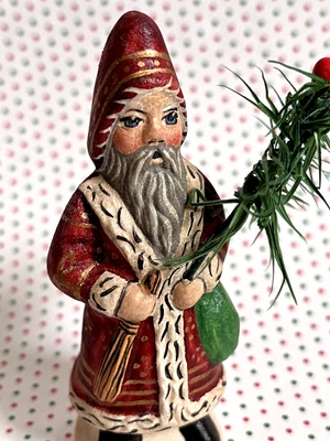 $125 • Buy VAILLANCOURT Santa MS10 - # 10 - 3.25  T Red Gold Decorated Coat W/Satchel Tree