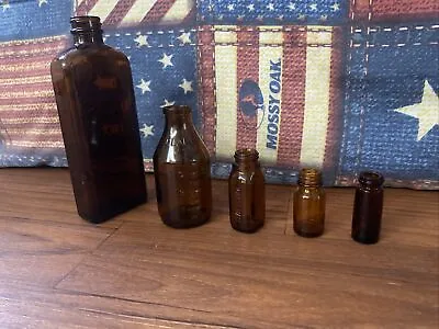 Embossed Amber Glass Medicine Bottle Lot Of 5 • $15