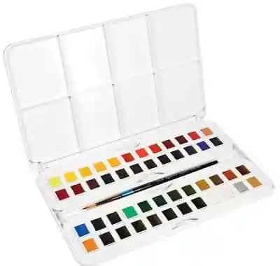 £49.99 • Buy Daler Rowney Aquafine Watercolour 48 Half Pan Studio Set With Paint Brush