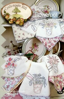 Cottage Flowerpot Tea Towels - Pattern By Meg Hawkey - Embroidering Tea Towels • $10