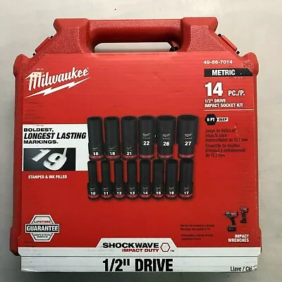 Milwaukee 49-66-7014 Shockwave Metric 14 Piece 1/2 Drive Impact Socket Set NEW • $79