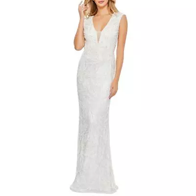 Mac Duggal Womens White Beaded Maxi Formal Evening Dress 14 BHFO 8988 • $156.99