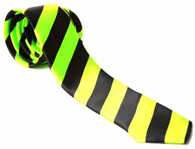 Trendy Skinny Tie - Black Lime Diagonal Stripes • $11.95