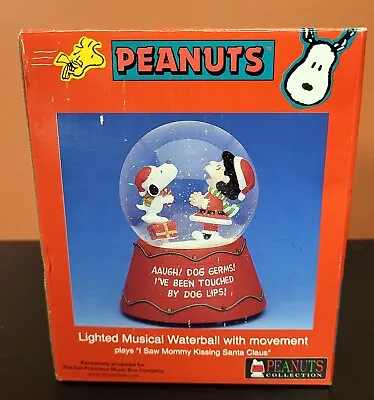 PEANUTS Christmas Snow Globe AAUGH! DOG GERMS I Saw Mommy Kissing Santa Claus • $39.99