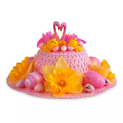 Girls Ready Made Decorated Easter Hat Bonnet - Flamingo B • £15.99