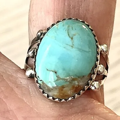 Oval Number 8 Mine Navajo Turquoise Ring Sz 6 Sterling Sawtooth Handmade • $78.94