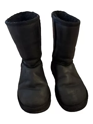 UGG Australia Classic Short Black Leather Winter Boots Women’s US Size 6 • $45.99