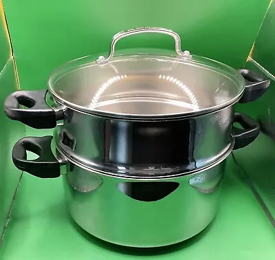 3 Pc 4.5 Qt Stainless Steel Pot Pan Steamer/Colander Insert & Lid US Seller • $24