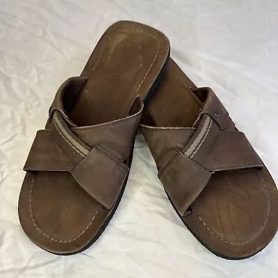 Mens Size 12 M Timberland Brown Leather Flip Flop Sandals Slides Shoes 69500 • $21.24