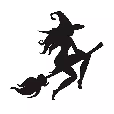 Witch Riding Broom Black Vinyl Sticker Window Decorations Spooky Party Kids • £3.95