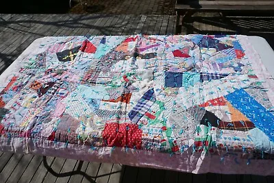 Vintage 1930's Handmade Patchwork Tied Crazy Quilt 54  X 39  • $19.99