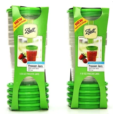 $38 • Buy Lot Of 10 Ball Freezer Jars (8oz.)  With Screw Lids Clear Plastic Green Lid BPA