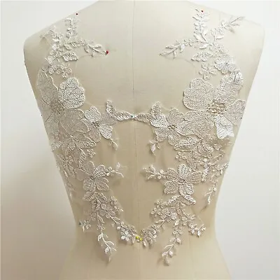 Floral Embroidery Lace Applique Costume Evening Dress Wedding Craft Motif 1 Pair • £3.99