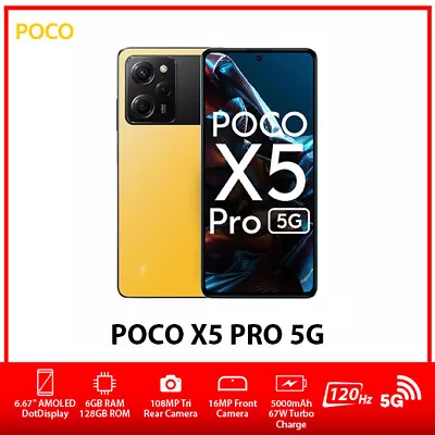 $577 • Buy (Unlocked)Xiaomi POCO X5 Pro 5G Dual SIM Android Mobile Phone – Yellow/6GB+128GB