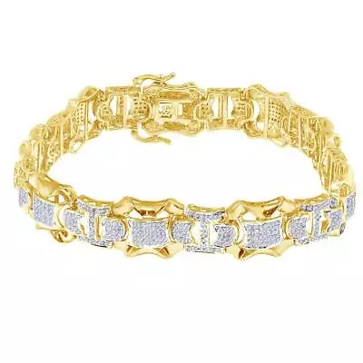 10K Yellow Gold Plated Men's Simulated S Custom Designer Lk Bracelet 3.0ct 13MM • $541.44