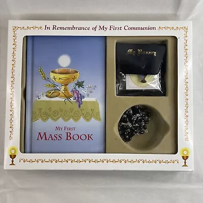 First Holy Communion Deluxe Kit Mass Book Rosary And Container Pin New In Box • $10