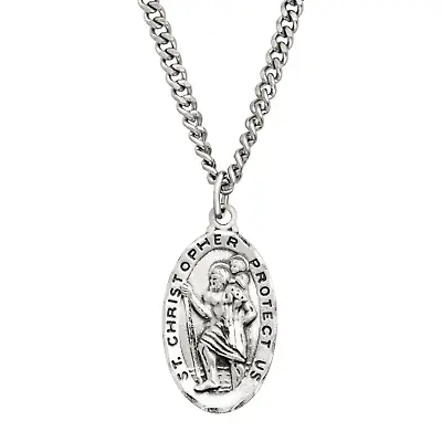 Finecraft St. Christopher Medallion Necklace In Sterling Silver And Stainless • $27.99